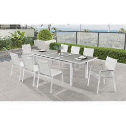Meridian Nizuc Grey Wood Look Accent Paneling Outdoor Patio Extendable Aluminum Dining Table