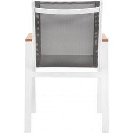 Meridian Nizuc Grey Mesh Water Resistant Fabric Outdoor Patio Aluminum Mesh Dining Arm Chair