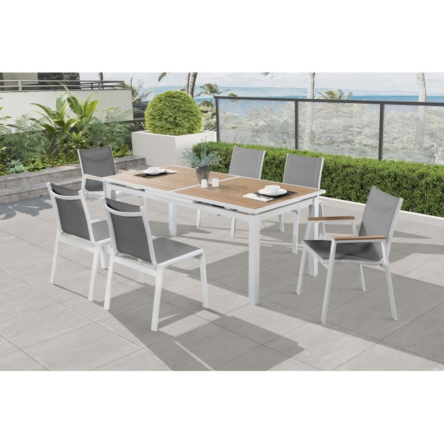 Meridian Nizuc Grey Mesh Water Resistant Fabric Outdoor Patio Aluminum Mesh Dining Arm Chair