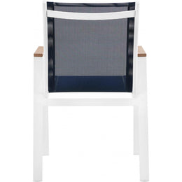 Meridian Nizuc Navy Mesh Water Resistant Fabric Outdoor Patio Aluminum Mesh Dining Arm Chair