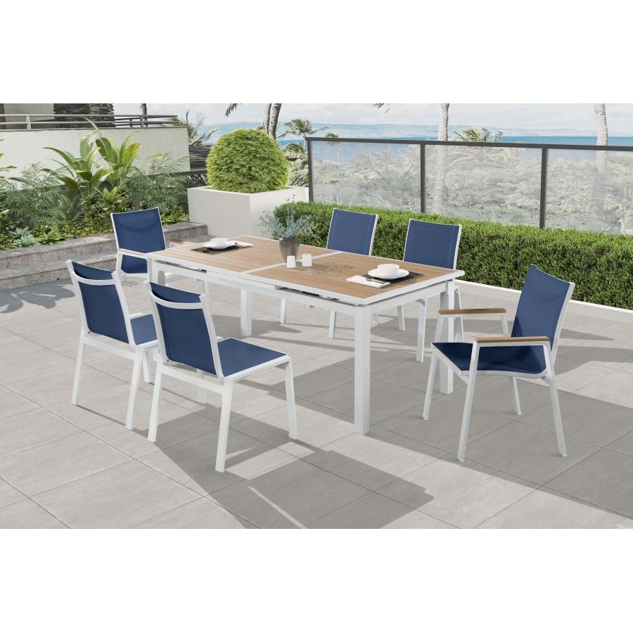 Meridian Nizuc Navy Mesh Water Resistant Fabric Outdoor Patio Aluminum Mesh Dining Arm Chair