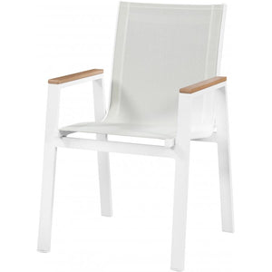 Meridian Nizuc White Mesh Water Resistant Fabric Outdoor Patio Aluminum Mesh Dining Arm Chair