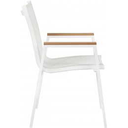 Meridian Nizuc White Mesh Water Resistant Fabric Outdoor Patio Aluminum Mesh Dining Arm Chair