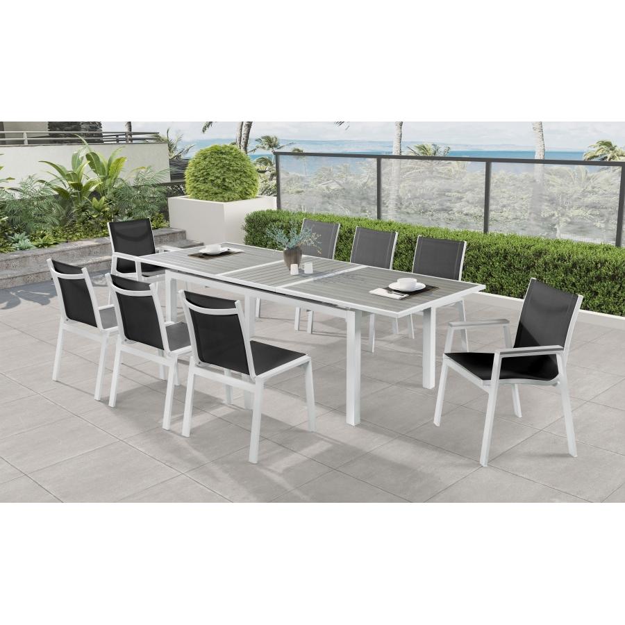 Meridian Nizuc Black Mesh Water Resistant Fabric Outdoor Patio Aluminum Mesh Dining Arm Chair