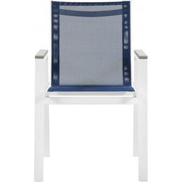 Meridian Nizuc Navy Mesh Water Resistant Fabric Outdoor Patio Aluminum Mesh Dining Arm Chair