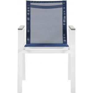Meridian Nizuc Navy Mesh Water Resistant Fabric Outdoor Patio Aluminum Mesh Dining Arm Chair