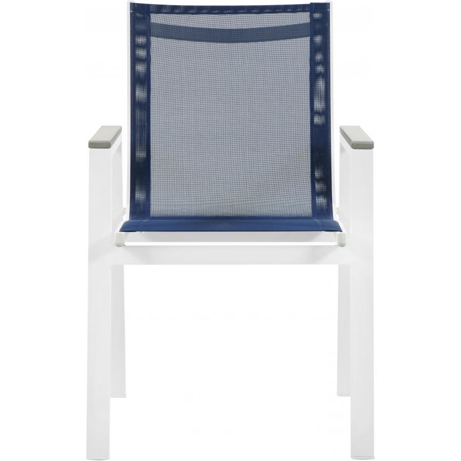 Meridian Nizuc Navy Mesh Water Resistant Fabric Outdoor Patio Aluminum Mesh Dining Arm Chair
