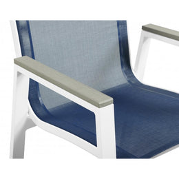 Meridian Nizuc Navy Mesh Water Resistant Fabric Outdoor Patio Aluminum Mesh Dining Arm Chair