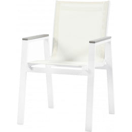 Meridian Nizuc White Mesh Water Resistant Fabric Outdoor Patio Aluminum Mesh Dining Arm Chair