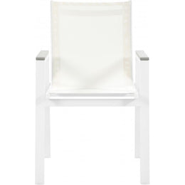 Meridian Nizuc White Mesh Water Resistant Fabric Outdoor Patio Aluminum Mesh Dining Arm Chair