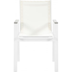 Meridian Nizuc White Mesh Water Resistant Fabric Outdoor Patio Aluminum Mesh Dining Arm Chair