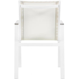 Meridian Nizuc White Mesh Water Resistant Fabric Outdoor Patio Aluminum Mesh Dining Arm Chair