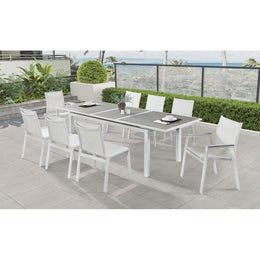 Meridian Nizuc White Mesh Water Resistant Fabric Outdoor Patio Aluminum Mesh Dining Arm Chair