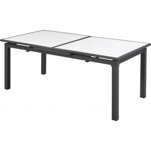 Meridian Nizuc White Wood Look Accent Paneling Outdoor Patio Aluminum Dining Table