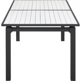 Meridian Nizuc White Wood Look Accent Paneling Outdoor Patio Aluminum Dining Table