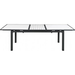 Meridian Nizuc White Wood Look Accent Paneling Outdoor Patio Aluminum Dining Table