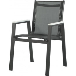 Meridian Nizuc Black Mesh Water Resistant Fabric Outdoor Patio Aluminum Mesh Dining Arm Chair
