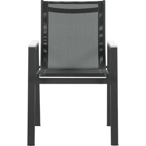 Meridian Nizuc Black Mesh Water Resistant Fabric Outdoor Patio Aluminum Mesh Dining Arm Chair