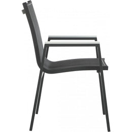 Meridian Nizuc Black Mesh Water Resistant Fabric Outdoor Patio Aluminum Mesh Dining Arm Chair