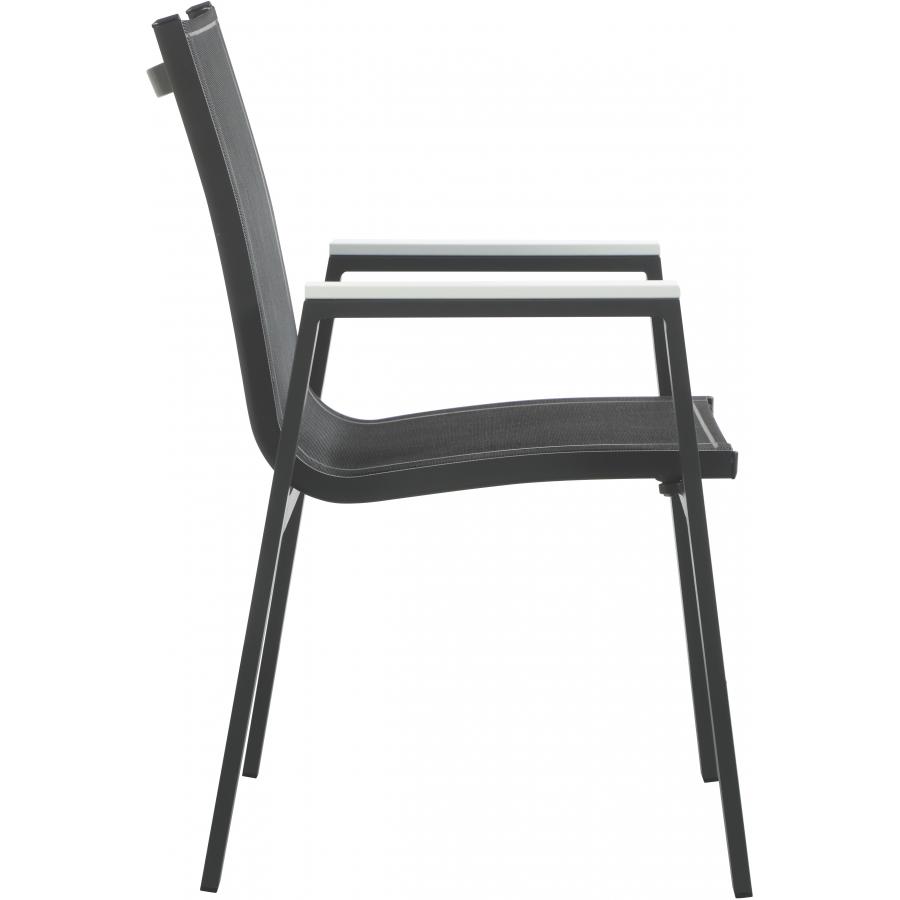 Meridian Nizuc Black Mesh Water Resistant Fabric Outdoor Patio Aluminum Mesh Dining Arm Chair