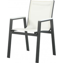 Meridian Nizuc White Mesh Water Resistant Fabric Outdoor Patio Aluminum Mesh Dining Arm Chair