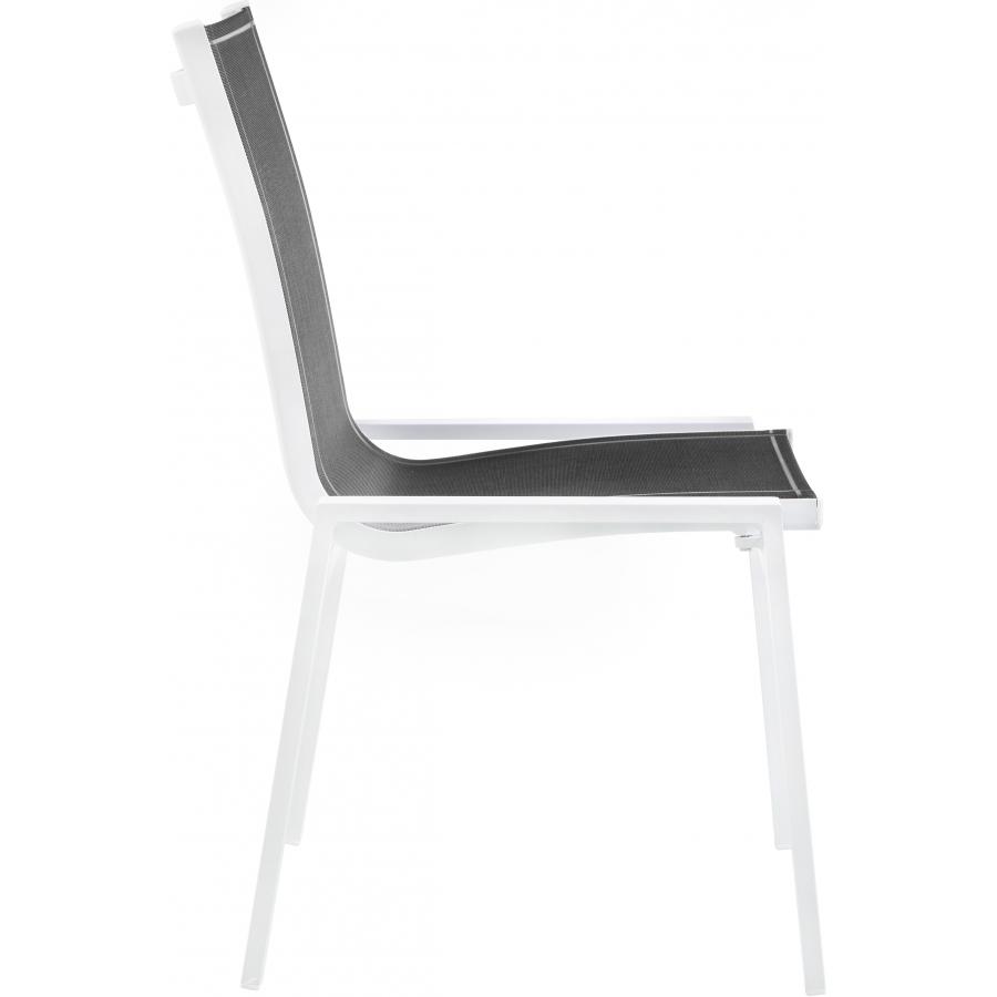 Meridian Nizuc Black Mesh Water Resistant Fabric Outdoor Patio Aluminum Mesh Dining Chair