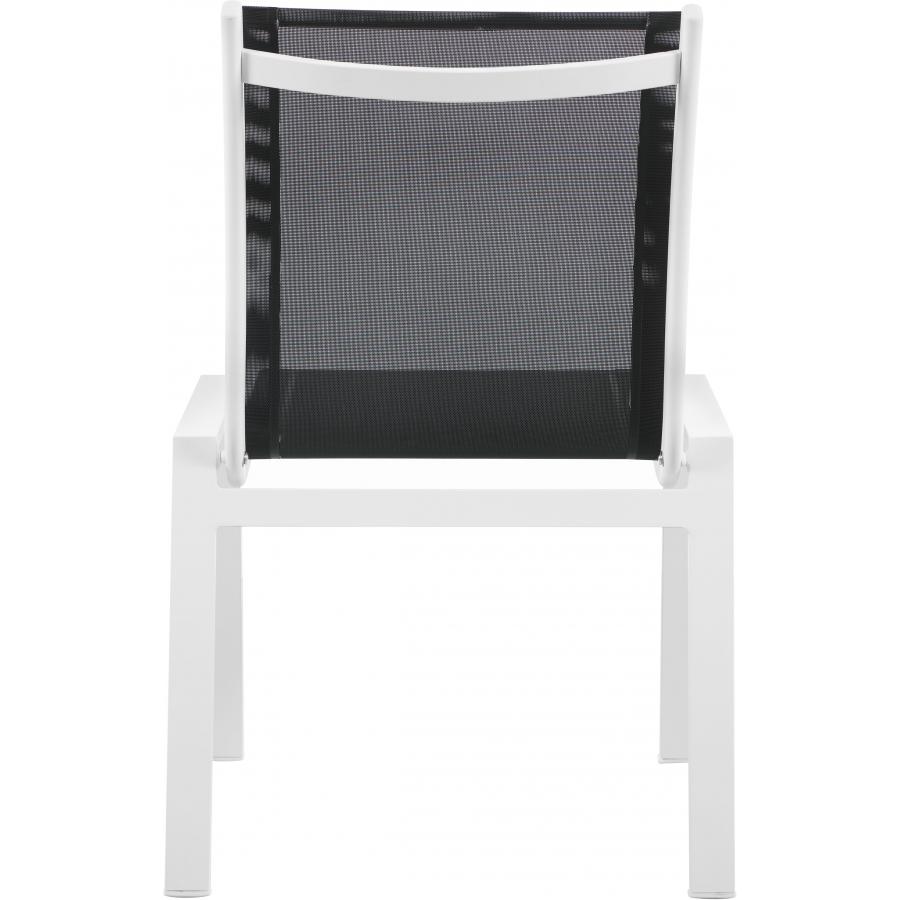 Meridian Nizuc Black Mesh Water Resistant Fabric Outdoor Patio Aluminum Mesh Dining Chair