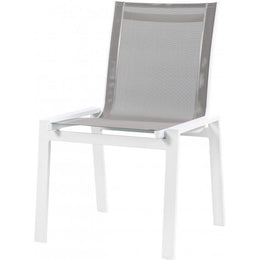 Meridian Nizuc Grey Mesh Water Resistant Fabric Outdoor Patio Aluminum Mesh Dining Chair