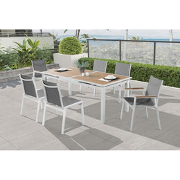 Meridian Nizuc Grey Mesh Water Resistant Fabric Outdoor Patio Aluminum Mesh Dining Chair