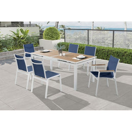 Meridian Nizuc Navy Mesh Water Resistant Fabric Outdoor Patio Aluminum Mesh Dining Chair