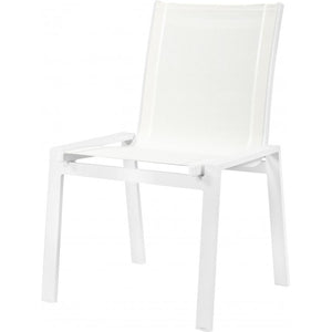 Meridian Nizuc White Mesh Water Resistant Fabric Outdoor Patio Aluminum Mesh Dining Chair
