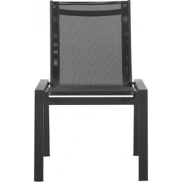 Meridian Nizuc Black Mesh Water Resistant Fabric Outdoor Patio Aluminum Mesh Dining Chair