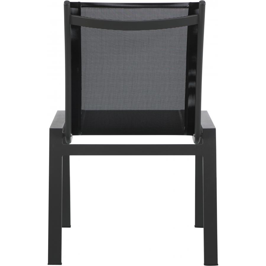 Meridian Nizuc Black Mesh Water Resistant Fabric Outdoor Patio Aluminum Mesh Dining Chair