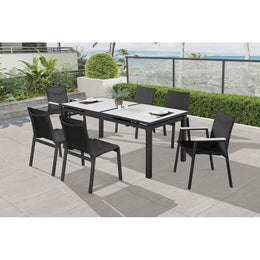 Meridian Nizuc Black Mesh Water Resistant Fabric Outdoor Patio Aluminum Mesh Dining Chair