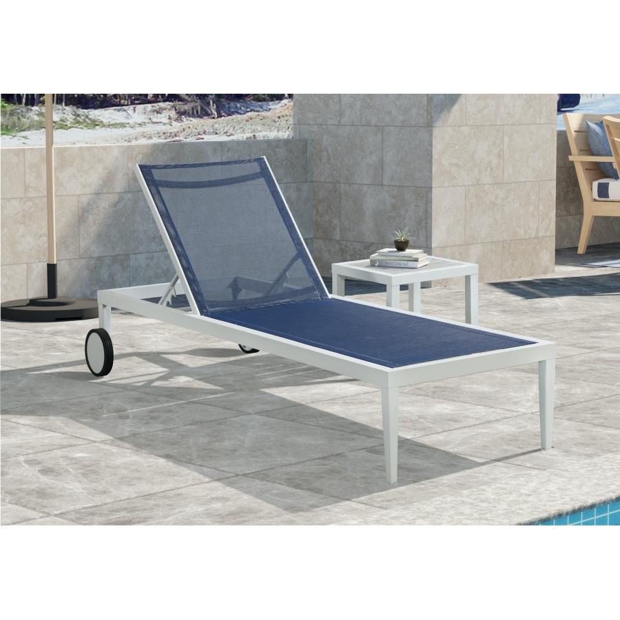 Meridian Nizuc Navy Mesh Water Resistant Fabric Outdoor Patio Aluminum Mesh Chaise Lounge Chair