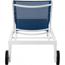 Meridian Nizuc Navy Mesh Water Resistant Fabric Outdoor Patio Aluminum Mesh Chaise Lounge Chair