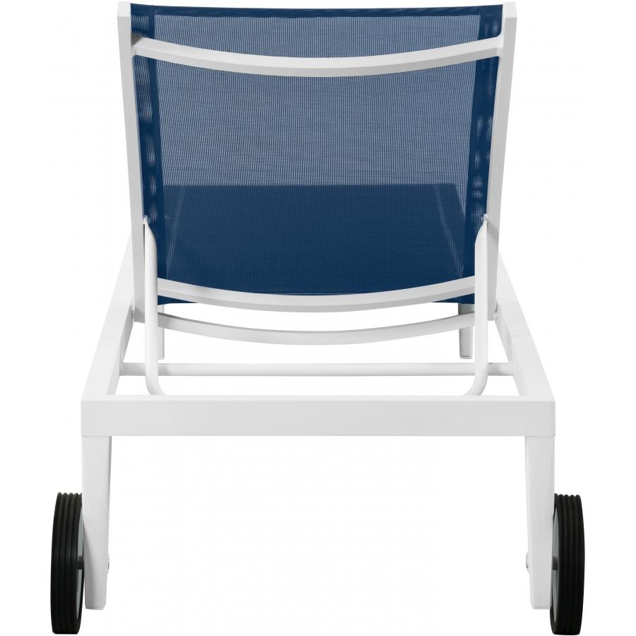 Meridian Nizuc Navy Mesh Water Resistant Fabric Outdoor Patio Aluminum Mesh Chaise Lounge Chair