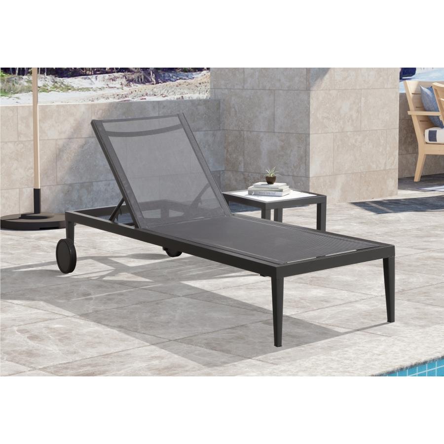 Meridian Nizuc Black Mesh Water Resistant Fabric Outdoor Patio Aluminum Mesh Chaise Lounge Chair