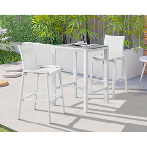 Meridian Nizuc Grey Wood Look Accent Paneling Outdoor Patio Aluminum Square Bar Table