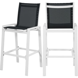 Meridian Nizuc Black Mesh Water Resistant Fabric Outdoor Patio Aluminum Mesh Barstool