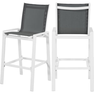 Meridian Nizuc Grey Mesh Water Resistant Fabric Outdoor Patio Aluminum Mesh Barstool