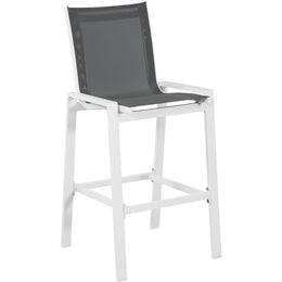 Meridian Nizuc Grey Mesh Water Resistant Fabric Outdoor Patio Aluminum Mesh Barstool