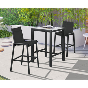 Meridian Nizuc Black Mesh Water Resistant Fabric Outdoor Patio Aluminum Mesh Barstool