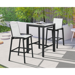 Meridian Nizuc White Mesh Water Resistant Fabric Outdoor Patio Aluminum Mesh Barstool