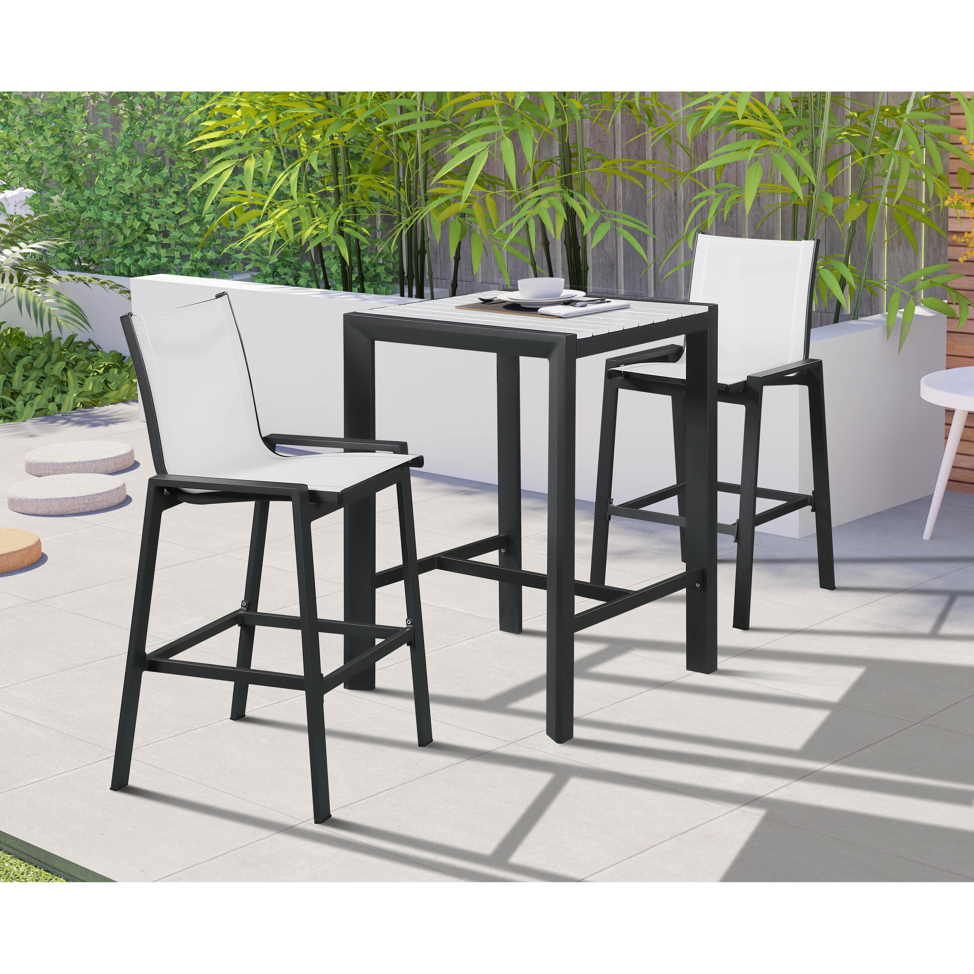 Meridian Nizuc White Mesh Water Resistant Fabric Outdoor Patio Aluminum Mesh Barstool