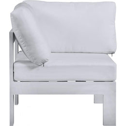 Meridian Nizuc White Water Resistant Fabric Outdoor Patio Aluminum Corner Chair