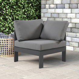 Meridian Nizuc Grey Water Resistant Fabric Outdoor Patio Aluminum Corner Chair