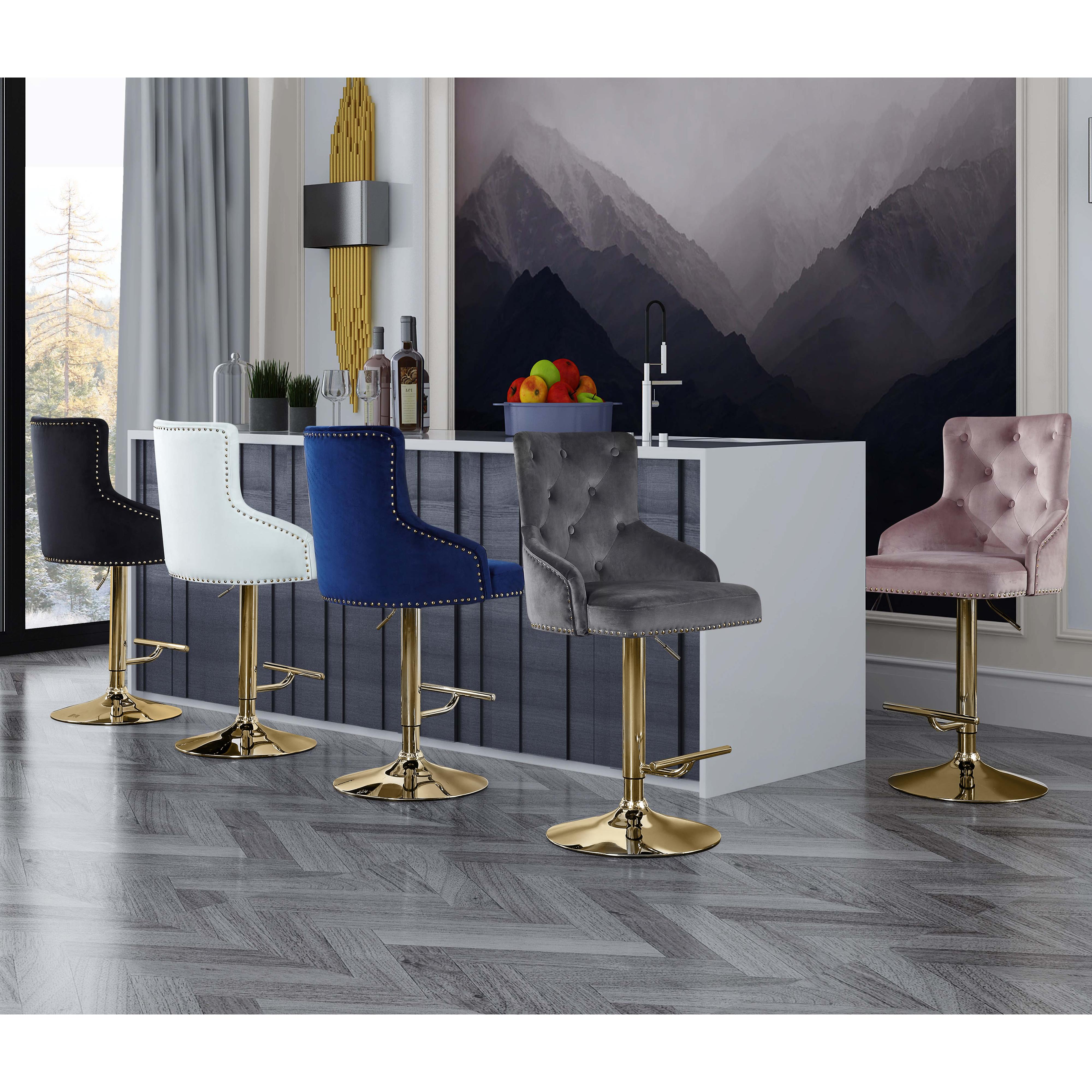 Meridian Claude Grey Velvet Adjustable Stool