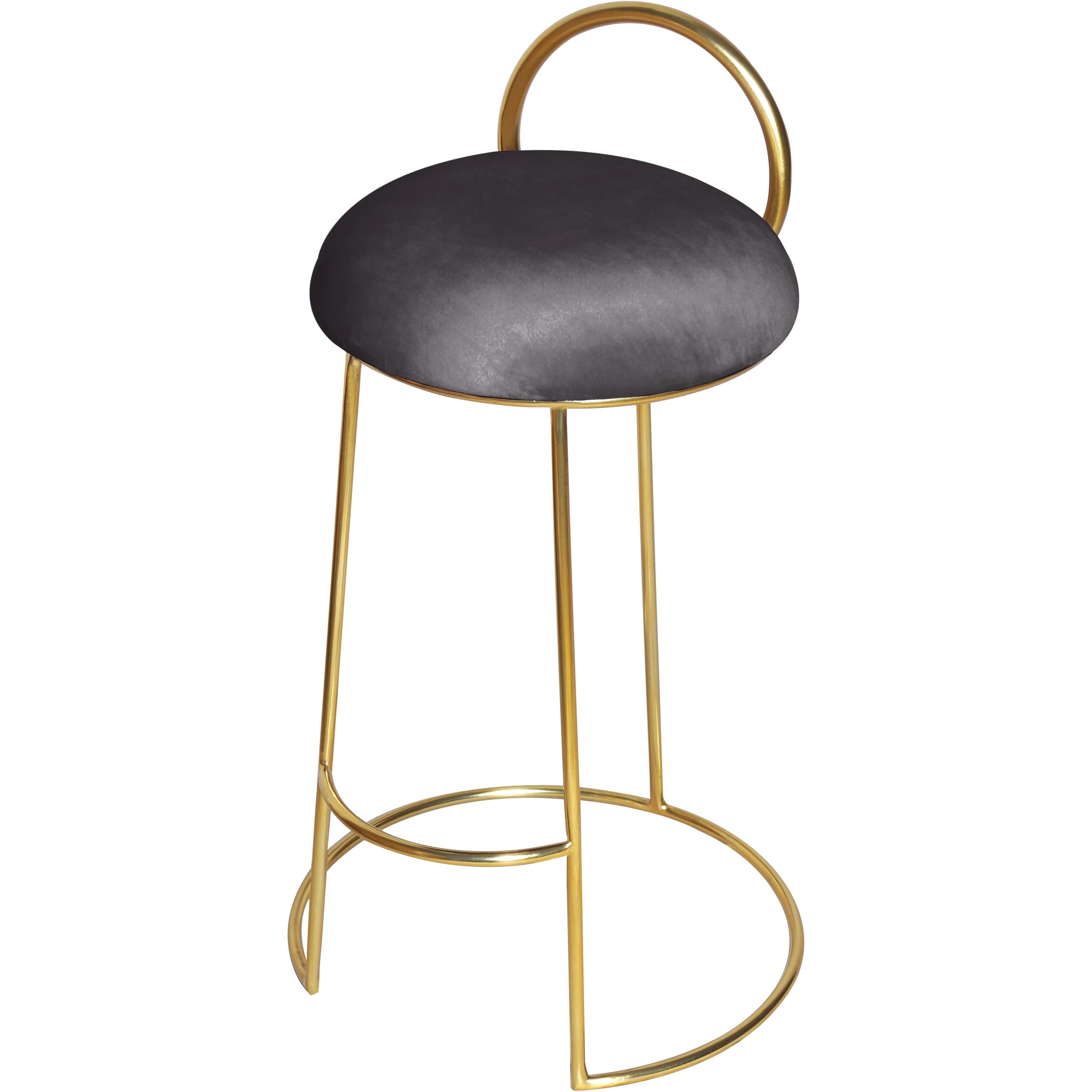 Meridian Ring Grey Velvet Counter Stool