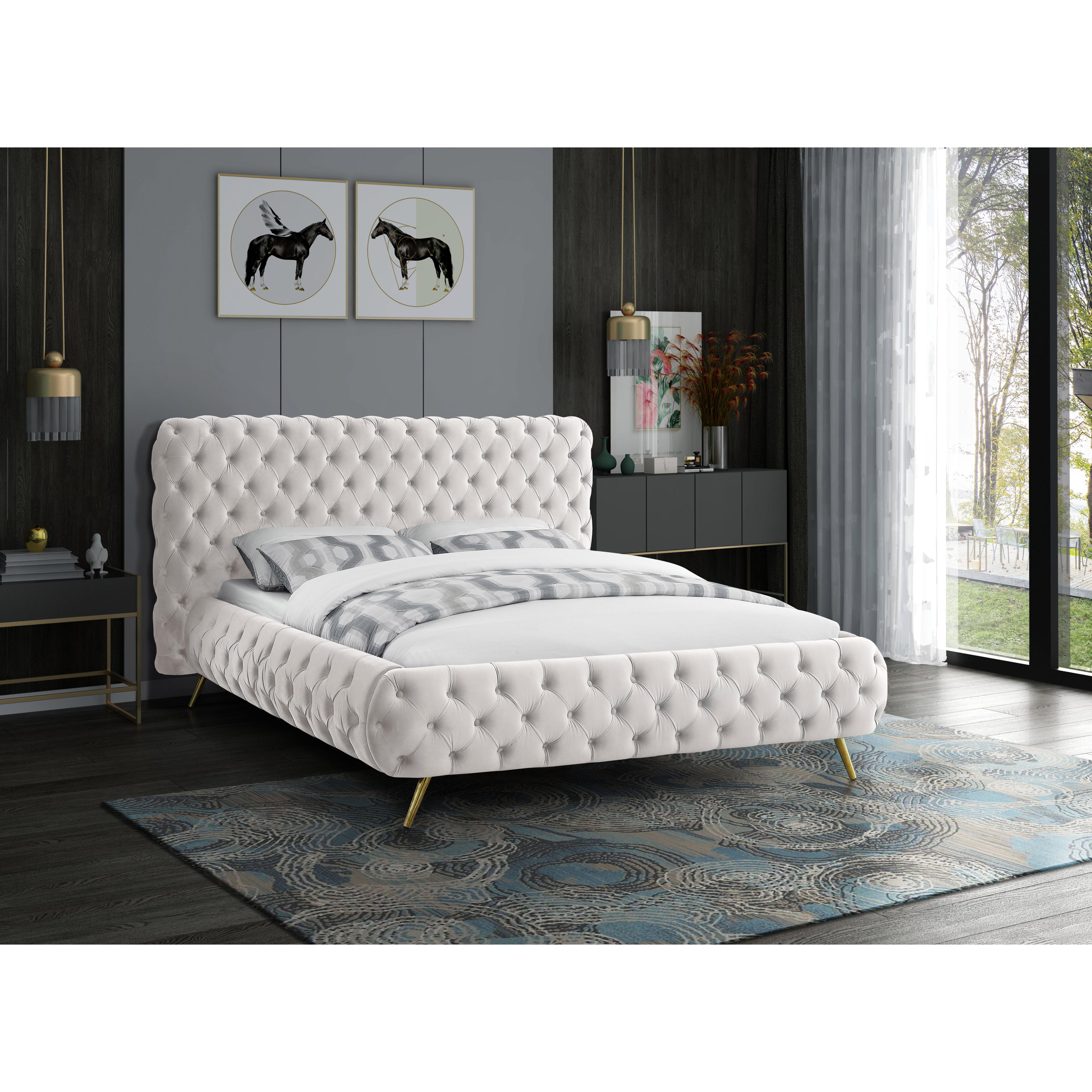 Meridian Delano Cream Velvet King Bed
